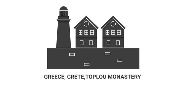 Griechenland Kreta Toplou Kloster Reise Meilenstein Linienvektorillustration — Stockvektor