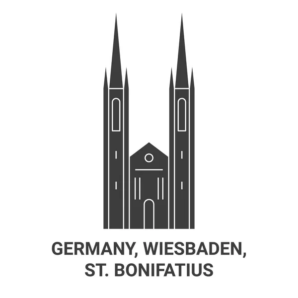 Deutschland Wiesbaden Bonifatius Reise Meilenstein Linienvektorillustration — Stockvektor