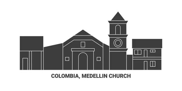 Colombie Medellin Church Voyages Illustration Vectorielle Ligne Historique — Image vectorielle