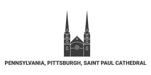 United States Pennsylvania Pittsburgh Saint Paul Cathedral Travel Landmark Line — Stock Vector