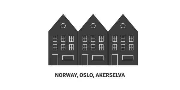 Νορβηγία Όσλο Akerselva Εικονογράφηση Διανύσματος Γραμμής Ορόσημο Ταξιδιού — Διανυσματικό Αρχείο