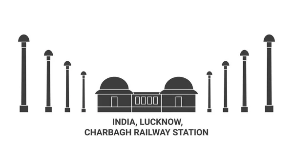 Ινδία Lucknow Charbagh Σιδηροδρομικό Σταθμό Ταξίδια Ορόσημο Γραμμή Διανυσματική Απεικόνιση — Διανυσματικό Αρχείο