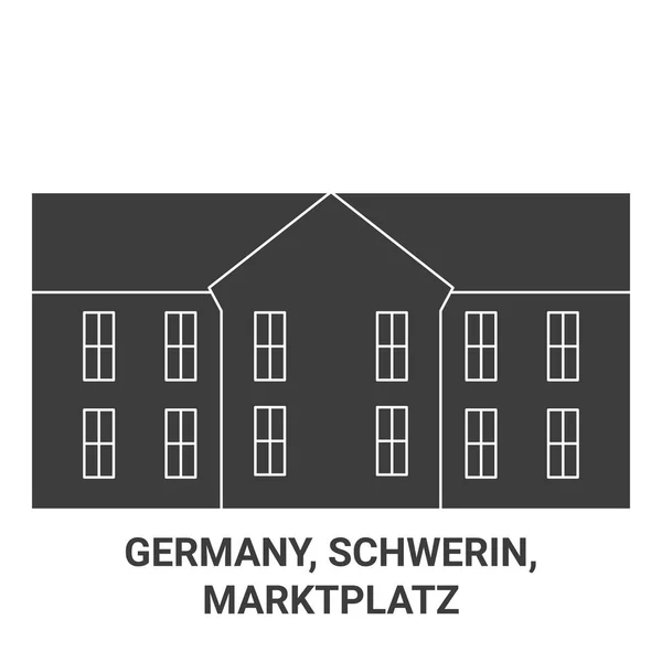 Niemcy Schwerin Marktplatz Podróży Punkt Orientacyjny Linia Wektor Ilustracja — Wektor stockowy