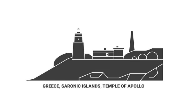 Griechenland Saronische Inseln Tempel Des Apollo Reise Meilenstein Linienvektorillustration — Stockvektor