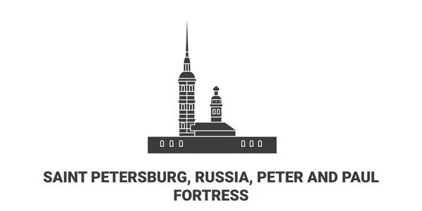 Russia Saint Petersburg Peter Paul Fortress Travel Landmark Line Vector — Stock Vector
