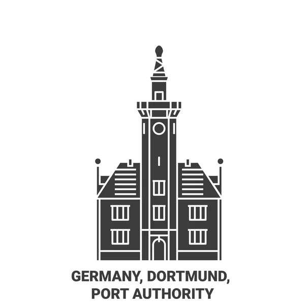 Tyskland Dortmund Hamnmyndigheten Resa Landmärke Linje Vektor Illustration — Stock vektor