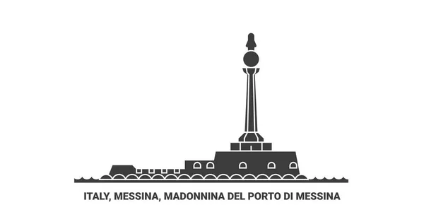 이탈리아 Messina Madonnina Del Porto Messina Travel Landmark Line Vector — 스톡 벡터