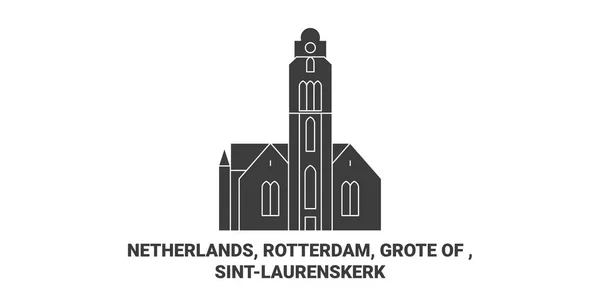 Netherlands Rotterdam Grote Sintlaurenskerk Travel Landmark Line Vector Illustration — 스톡 벡터