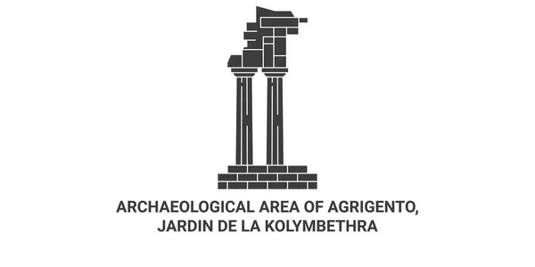 Italien Agrigento Jardin Kolymbethra Resa Landmärke Linje Vektor Illustration — Stock vektor