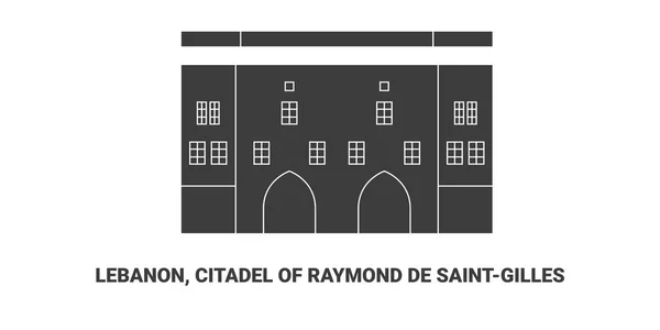 Libanon Zitadelle Von Raymond Saintgilles Reise Meilenstein Linienvektorillustration — Stockvektor