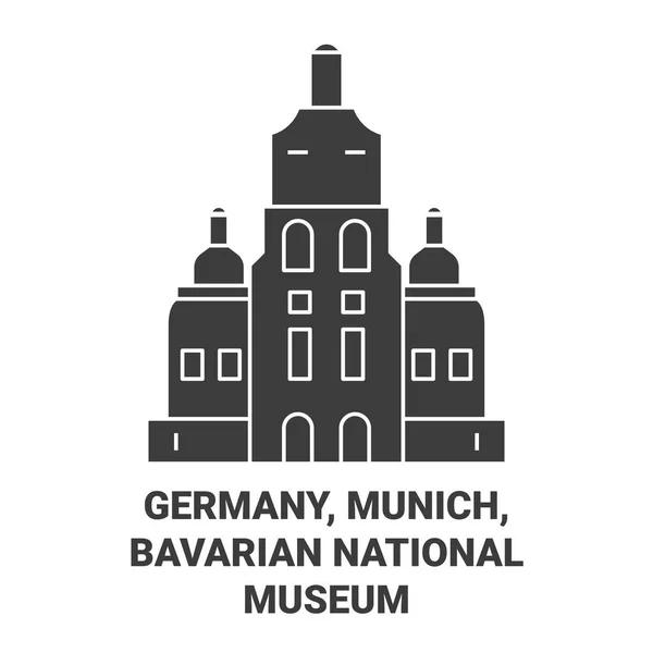 Tyskland München Bayerska Nationalmuseet Resa Landmärke Linje Vektor Illustration — Stock vektor