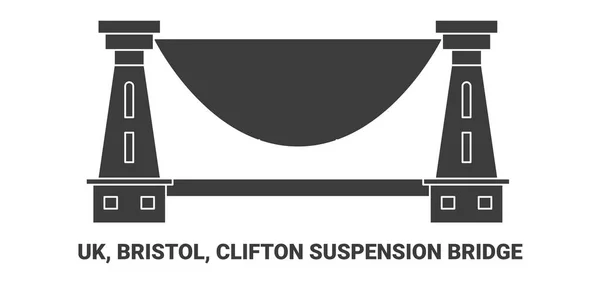 Anglia Bristol Clifton Felfüggesztés Híd Utazás Mérföldkő Vonal Vektor Illusztráció — Stock Vector