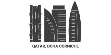 Katar, Doha Corniche, seyahat çizgisi vektör illüstrasyonu