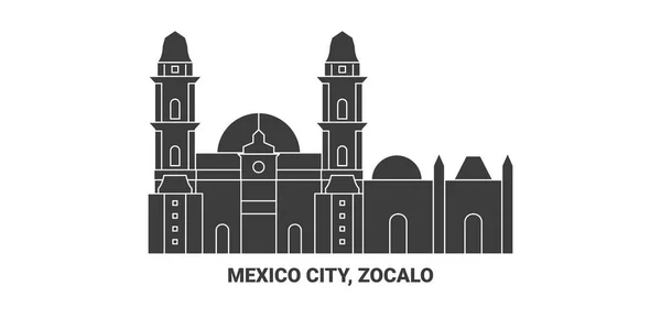 Mexico City Zocalo Travel Landmark Line Vector Illustration — Stock Vector