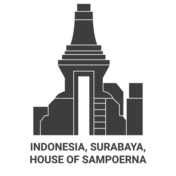Indonesien Surabaya House Sampoerna Reise Meilenstein Linienvektorillustration — Stockvektor