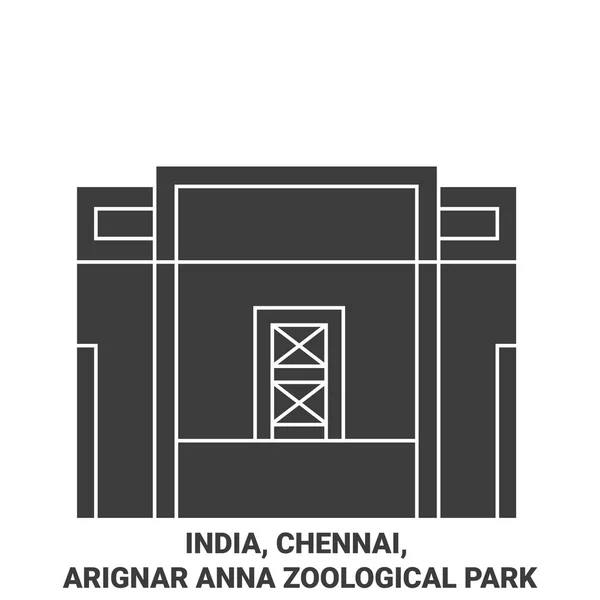 India Chennai Arignar Anna Zoological Park Travel Landmark Line Vector — 스톡 벡터