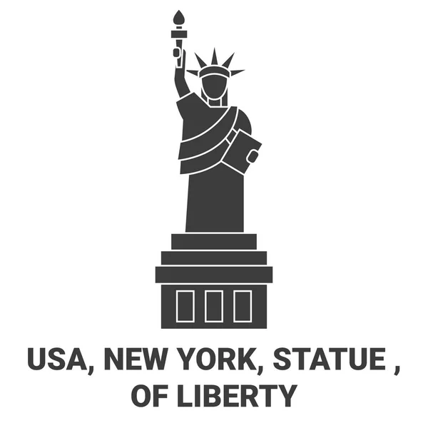 United States New York Statue Liberty Travels Landmark Line Vector — стоковий вектор