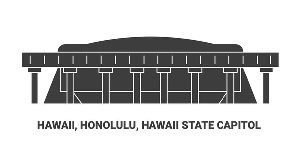United States Hawaii Honolulu Hawaii State Capitol Travel Landmark Line — Stock Vector
