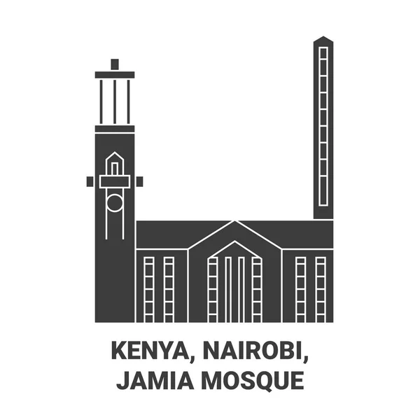 Kenia Nairobi Jamia Mezquita Recorrido Hito Línea Vector Ilustración — Vector de stock