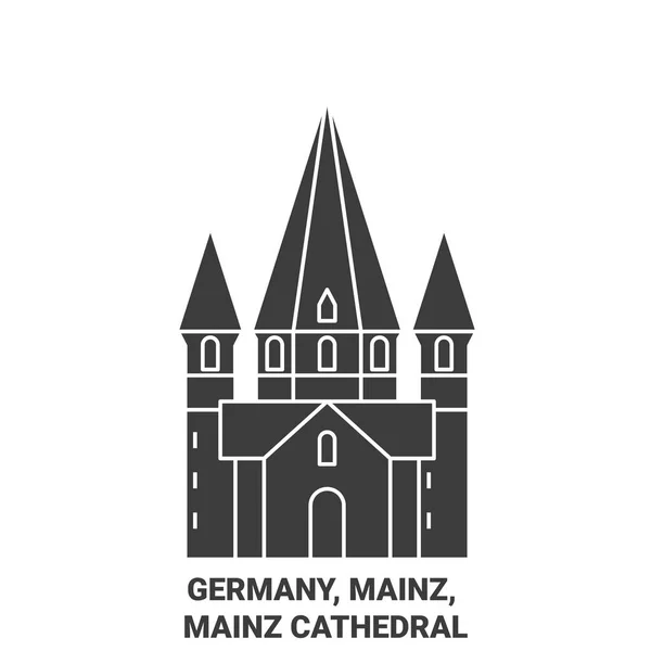 Jerman Mainz Mainz Cathedral Travel Landmark Line Vector Illustration - Stok Vektor