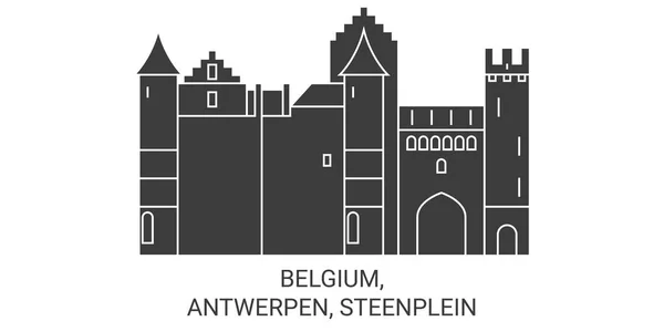 Belgia Antwerpia Steenplein Podróż Punkt Orientacyjny Linia Wektor Ilustracja — Wektor stockowy
