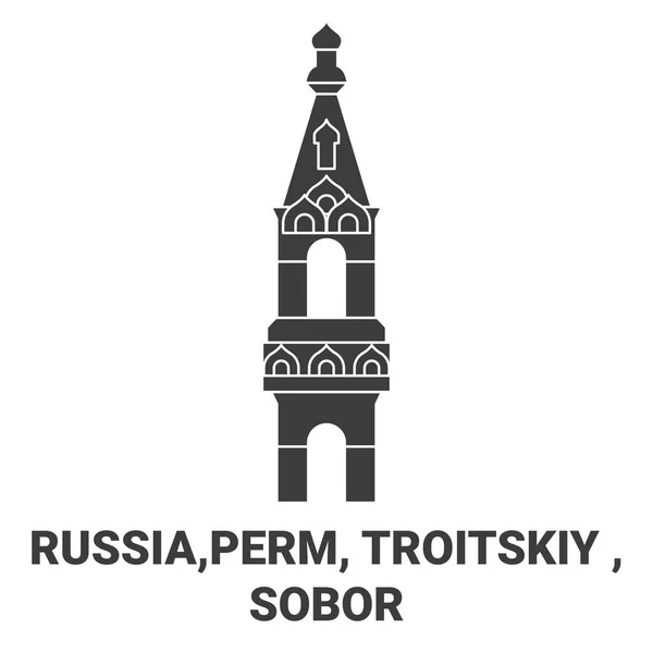 Rusya Perm Troitskiy Sobor Seyahat Çizgisi Çizelgesi Çizimi — Stok Vektör