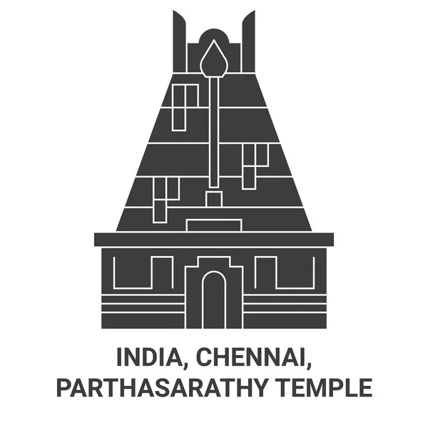 India Chennai Parthasarathy Temple Travel Landmark Line Vector Illustration — Stock Vector