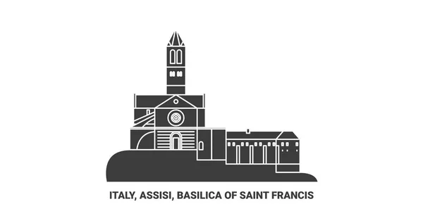 Italy Assisi Basilica Saint Francis Travel Landmark Line Vector Illustration — 스톡 벡터