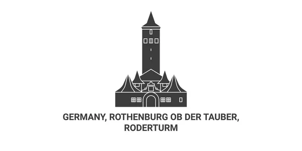 Allemagne Rothenburg Der Tauber Illustration Vectorielle Ligne Voyage Roderturm — Image vectorielle