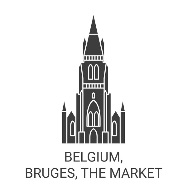Belgia Brugia Markt Podróży Punkt Orientacyjny Linia Wektor Ilustracja — Wektor stockowy