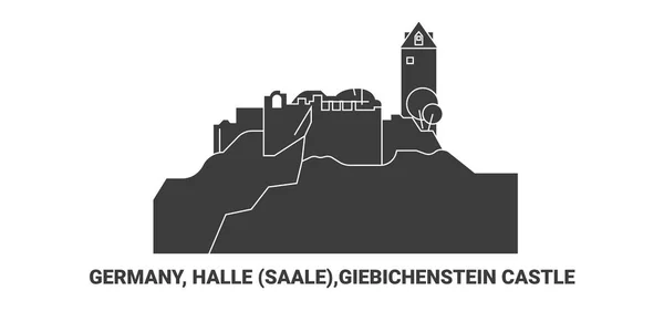 Almanya Halle Saale Giebichenstein Kalesi Seyahat Çizgisi Vektör Ilüstrasyonu — Stok Vektör