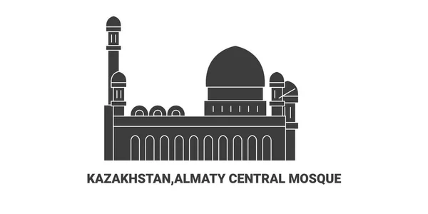 Kazakhstan Almaty Central Mosque Travel Landmark Line Vector Illustration — Stock Vector