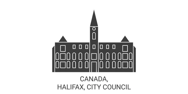 Canadá Halifax Ayuntamiento Viaje Hito Línea Vector Ilustración — Vector de stock