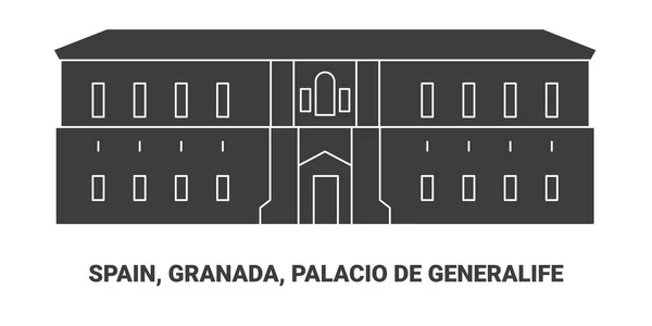 Hiszpania Granada Palacio Generalife Podróż Punkt Orientacyjny Linia Wektor Ilustracja — Wektor stockowy