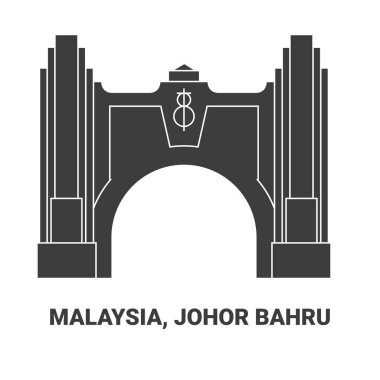 Malaysia, Johor Bahru travel landmark line vector illustration