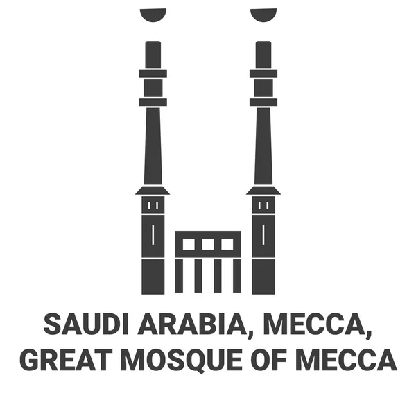 サウジアラビア メッカ メッカの大モスク旅行ランドマークラインベクトルイラスト — ストックベクタ