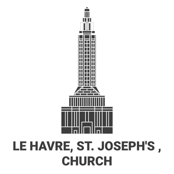 Frankreich Havre Josephs Kirche Reise Meilenstein Linienvektorillustration — Stockvektor