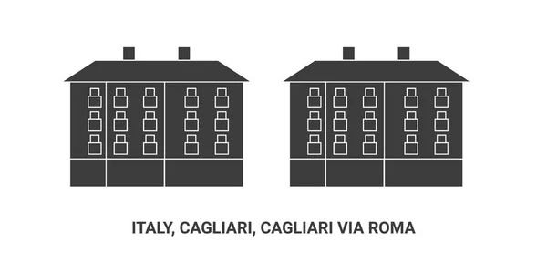 意大利 Cagliari Cagliari Roma 旅行地标线矢量图解 — 图库矢量图片