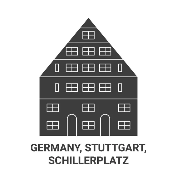 Alemanha Stuttgart Schillerplatz Viagem Marco Linha Vetor Ilustração — Vetor de Stock
