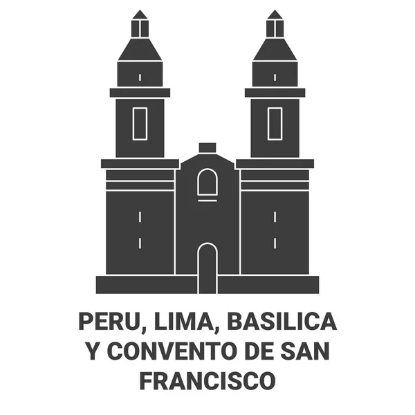 ペルー 大聖堂とコンベント サンフランシスコ旅行ランドマークラインベクトルイラスト — ストックベクタ