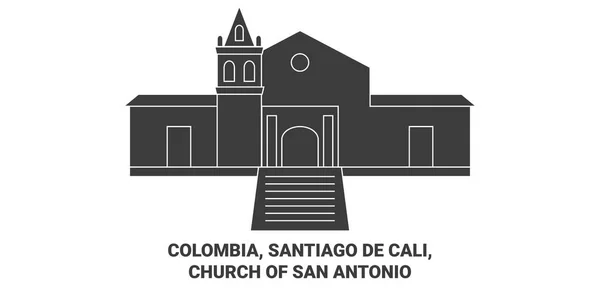 哥伦比亚圣地亚哥 德卡利圣安东尼奥教堂旅行地标线矢量图解 — 图库矢量图片
