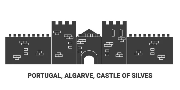 Portugal Algarve Castelo Silves Viagem Marco Linha Vetor Ilustração —  Vetores de Stock
