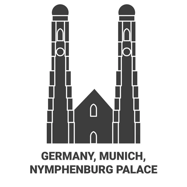 ドイツ ミュンヘン ニンフェンブルク宮殿旅行ランドマークラインベクトルイラスト — ストックベクタ