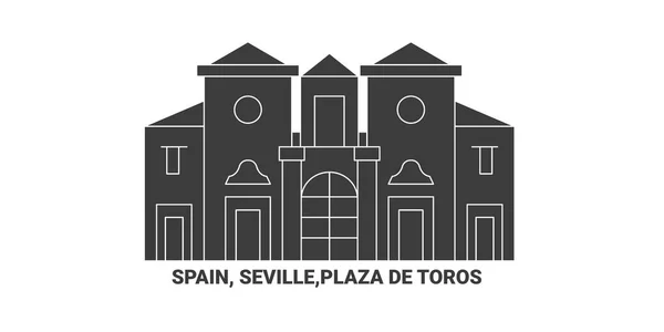 Spanje Sevilla Plaza Toros Illustratie Van Toeristische Oriëntatielijn — Stockvector