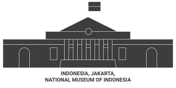インドネシア ジャカルタ 国立インドネシア博物館旅行ランドマークラインベクトルイラスト — ストックベクタ