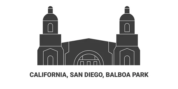 Vereinigte Staaten Kalifornien San Diego Balboa Park Reise Meilenstein Linienvektorillustration — Stockvektor