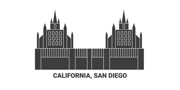 États Unis Californie San Diego Illustration Vectorielle Ligne Voyage Historique — Image vectorielle
