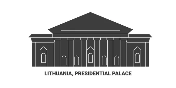Litauen Präsidentenpalast Reise Meilenstein Linienvektorillustration — Stockvektor