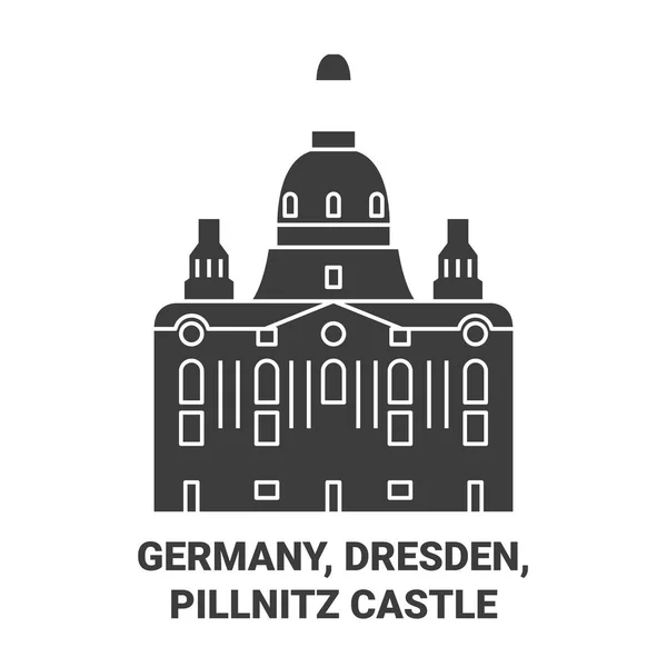 Tyskland Dresden Pillnitz Slott Resa Landmärke Linje Vektor Illustration — Stock vektor