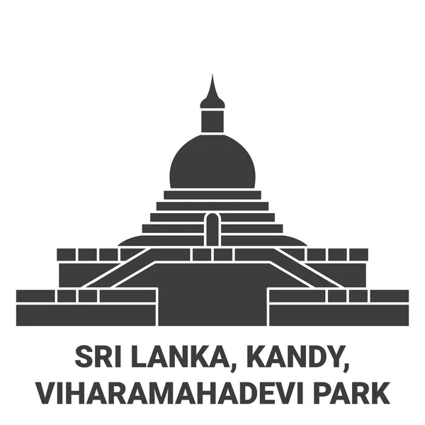 Sri Lanka Kandy Viharamahadevi Park Reizen Oriëntatiepunt Lijn Vector Illustratie — Stockvector